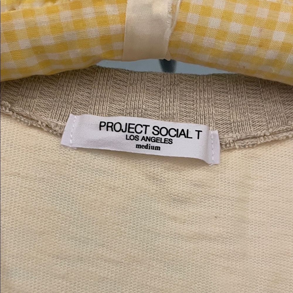 Project Social Women's Cream and Tan Cotton Relaxed Fit Drop Shoulders Top - Picture 2 of 9